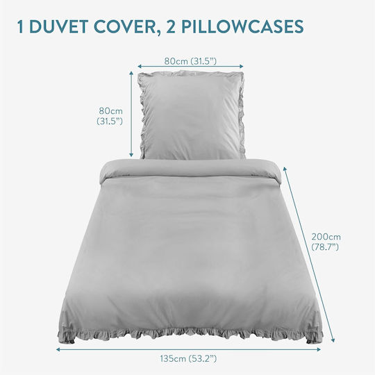 Jemidi24 Set Huse Pentru Pilote 135x200cm Simplă Cu Față De Pernă Gri