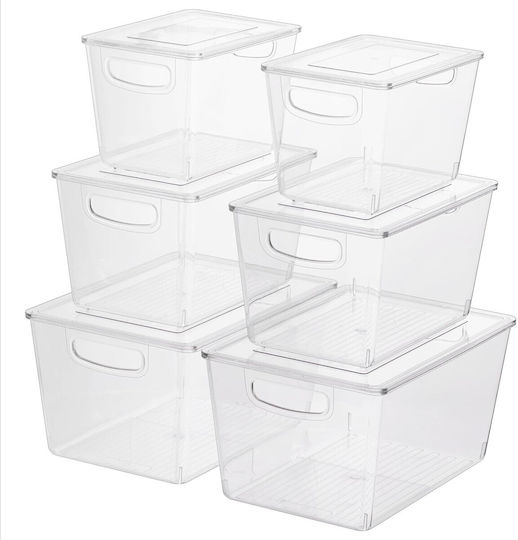 Navaris Plastic Storage Box with Lid Transparent 6 Pieces