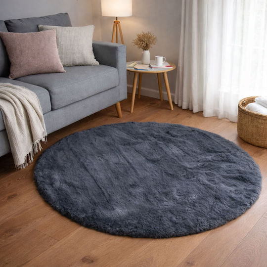 Ravelia Rutschfest Teppich Rund Pelzige Gray