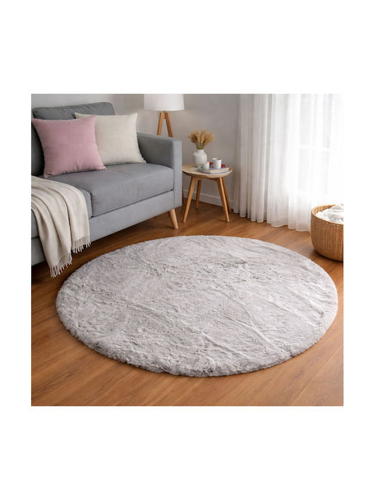 Ravelia Αντιολισθητικό Χαλί Στρογγυλό Γούνινο Light Grey Φ100cm