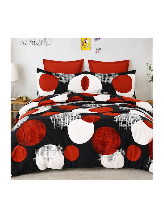 Pucioasa Set Huse Pentru Pilote 200x220cm Dublu Cu 4 Fețe De Pernă & 1 Cearceaf Brick Circles