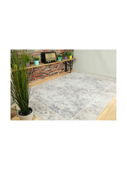 Ezzo Venice 7383acd Wohnzimmer Teppich Rechteckig Langsam brennend mit Fransen Grau 80x300cm