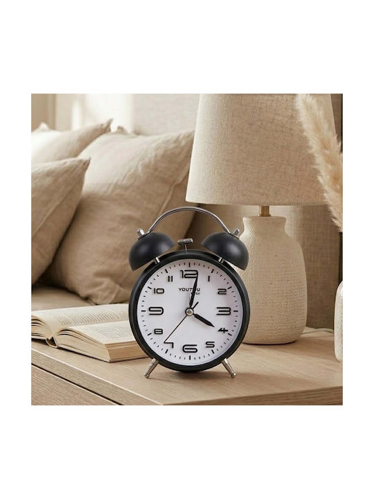 Avizar Table Clock 12cm Bedroom Round Format Double Bell Elegant Black