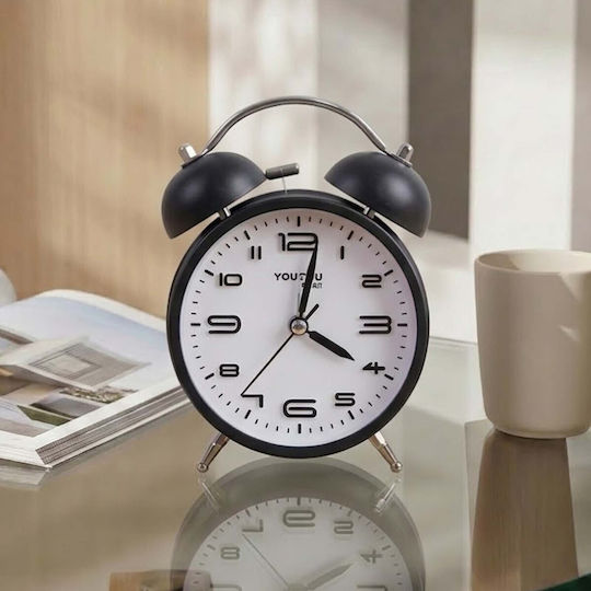 Avizar Table Clock 12cm Bedroom Round Format Double Bell Elegant Black