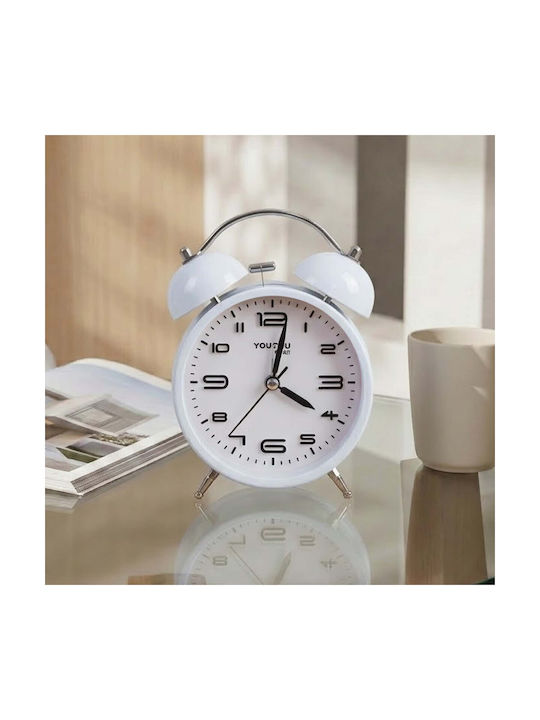 Avizar Tischuhr 12cm Schlafzimmer Runde Form Doppelglocke Elegantes Weiß