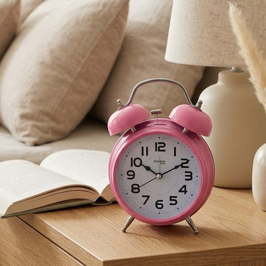 Avizar Analog Table Clock Bedroom Double Bell Elegant Pink