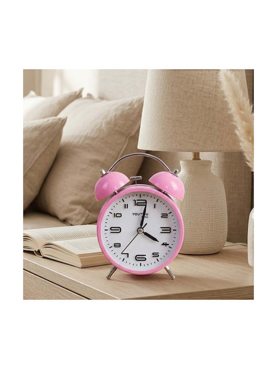 Avizar Table Clock 12cm Bedroom Round Format Double Bell Elegant Pink
