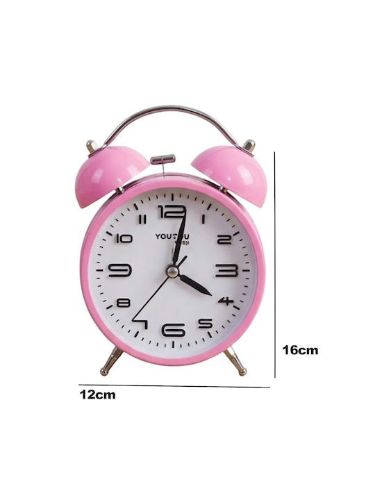 Avizar Table Clock 12cm Bedroom Round Format Double Bell Elegant Pink