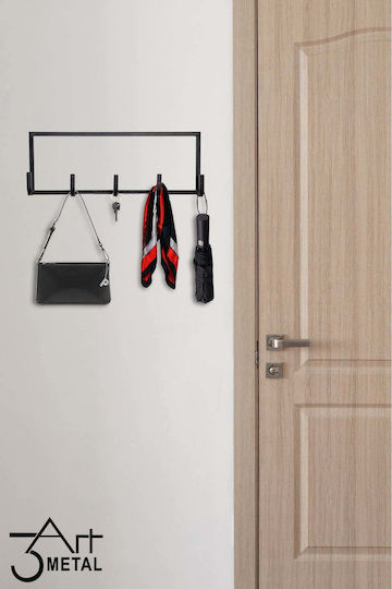 SteweHome Metal Wall Hanger 5 Positions Black 40x4x15cm