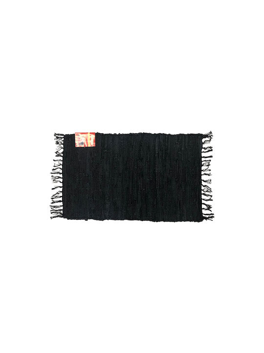 Chios Hellas Rug Fireplace Rectangular Leather with Fringes Black