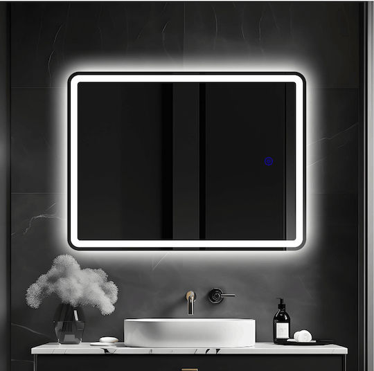Futura Rechteckiger Badezimmerspiegel LED Berührung 60x80cm mit Sandstrahlung