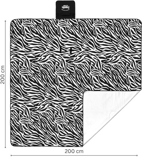 Pătură Picnic Plajă Zagatto Alb Negru 200 X 200 Cm 6-8 Persoane Impermeabilă Confortabilă Izolație Termică Ușor De Curățat Curea Detașabilă Transport Zg974