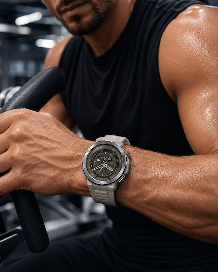 Microwear MK68 Smartwatch με Παλμογράφο (Beige Silicone)