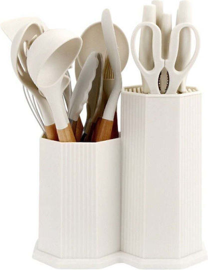 SteweHome Serving Utensil Set Made of Silicone With Stand 18 Pieces White