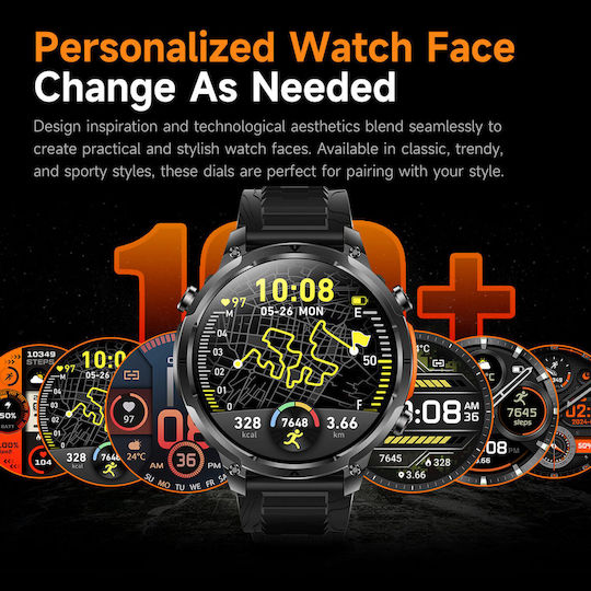 Microwear MK100 Smartwatch with Heart Rate Monitor Black Silicone