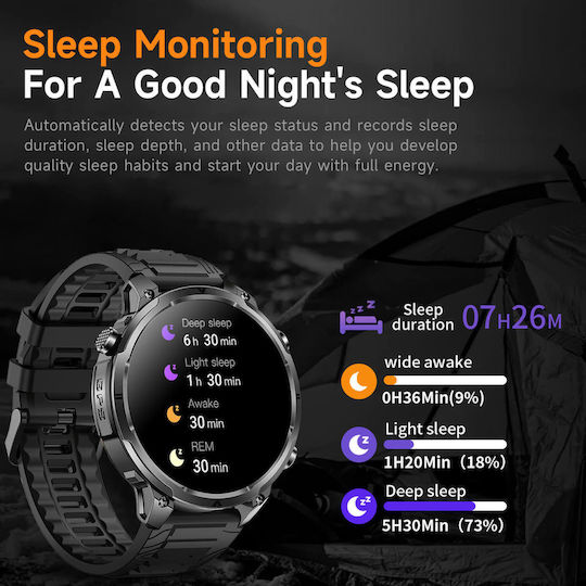 Microwear MK100 Smartwatch with Heart Rate Monitor Black Silicone