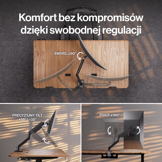 Endorfy Atlas GS Single Βάση Γραφείου Οθόνης έως 35" με Βραχίονα Γκρι