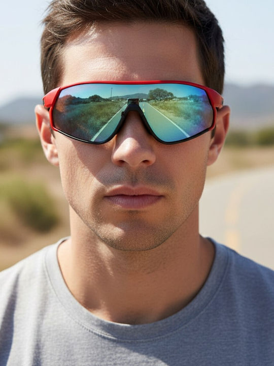 V-store Unisex Sonnenbrillen mit Roter Horn umrandeter Rahmen und Blauen Polarisiert Gläsern