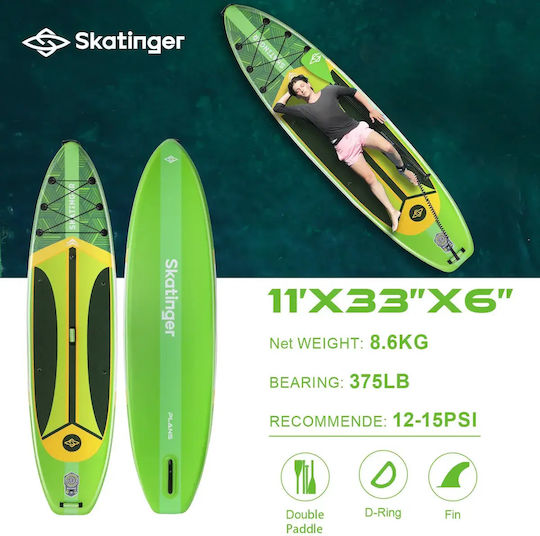 Skatinger Plan S Aufblasbare SUP Board mit Länge 3.35m Grüne
