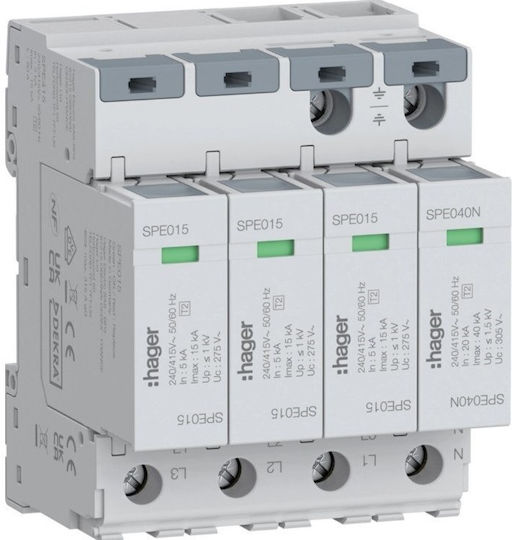 Hager Panel Lightning Protection Type T2 Four Pole Maximum Discharge Current 15kA