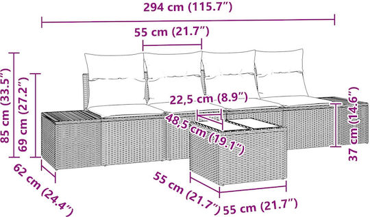 vidaXL Garden & Outdoor Furniture Sets Living Room Set 5 Pieces Brown with Pillows