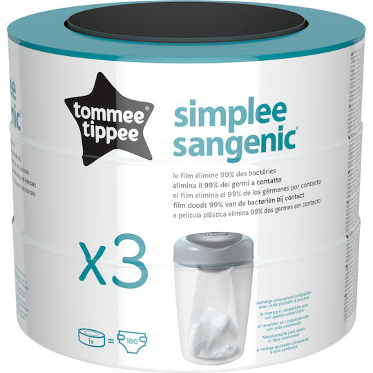 Tommee Tippee Simplee Sangenic Pungi De Schimb Pentru Coș Transparent 3 Bucăți