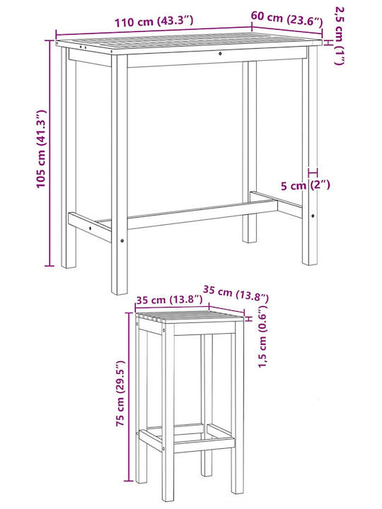 vidaXL Outdoor Bar Set 5 Pieces Unfinished