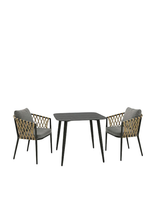 Dining Set for Small Outdoor Spaces Peluxe Vista 3 Pieces Anthracite with Pillows