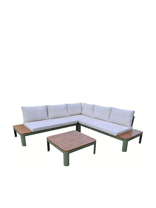 Eckgarten- und Outdoor-Möbelset aus Aluminium mit Kissen & Beistelltisch