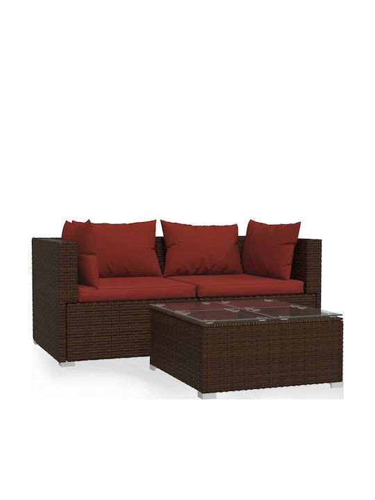 Set Cameră De Zi Pentru Exterior 3 Piese Maro Cu Perne