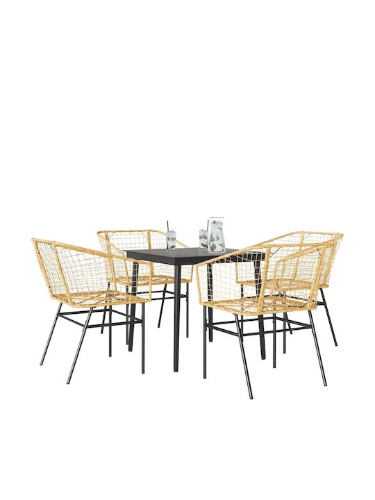 Set Sala De Mese Pentru Exterior 5 Piese Negru Cu Perne