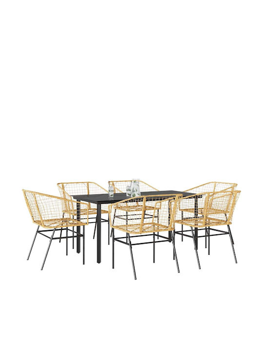 Garten- und Outdoor-Möbelsets Speisesaal 7 Stück Schwarz mit Kissen