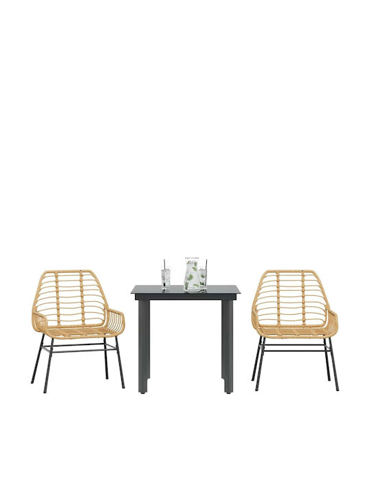 Set Sala De Mese Pentru Exterior 3 Piese Negru Cu Perne