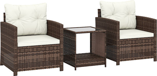 Garden & Outdoor Furniture Sets Sofa Set 3 Pieces Brown and Cream with Pillows