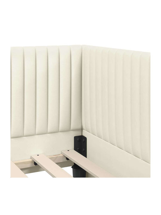 Canapea Pat Single Tapițat Cu Catifea Crem Cu Plăci Și Saltea 90x200cm