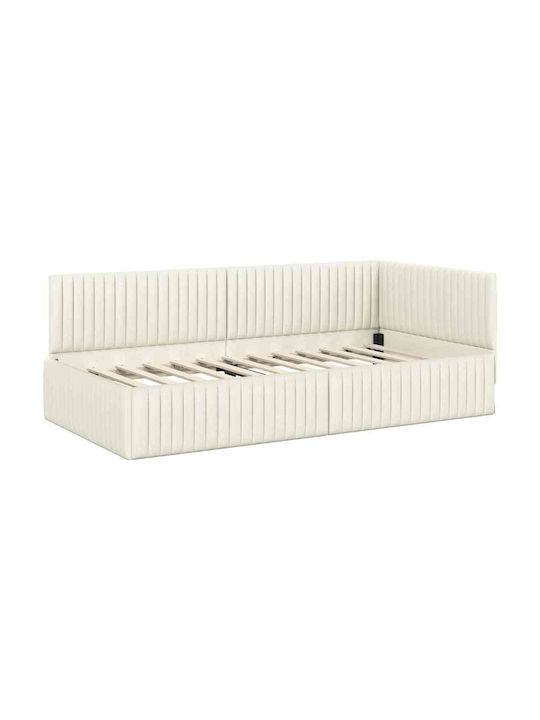 Canapea Pat Single Tapițat Cu Catifea Crem Cu Plăci Și Saltea 90x200cm