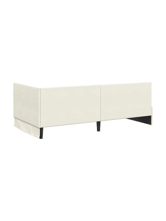 Canapea Pat Single Tapițat Cu Catifea Crem Cu Plăci Și Saltea 90x200cm