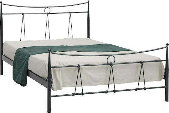 Dias Pat Dublu Metalic Maro Cu Saltea 150x200cm