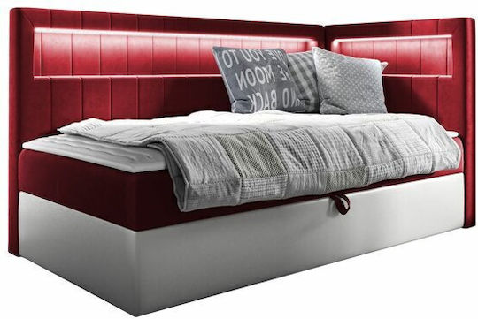 Baltimore 172 Single Bed Upholstered with Fabric Red with Storage Space with Slats and Mattress 100x200cm