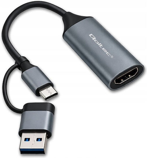 Qoltec Convector USB-A / USB-C Masculin În HDMI Feminin