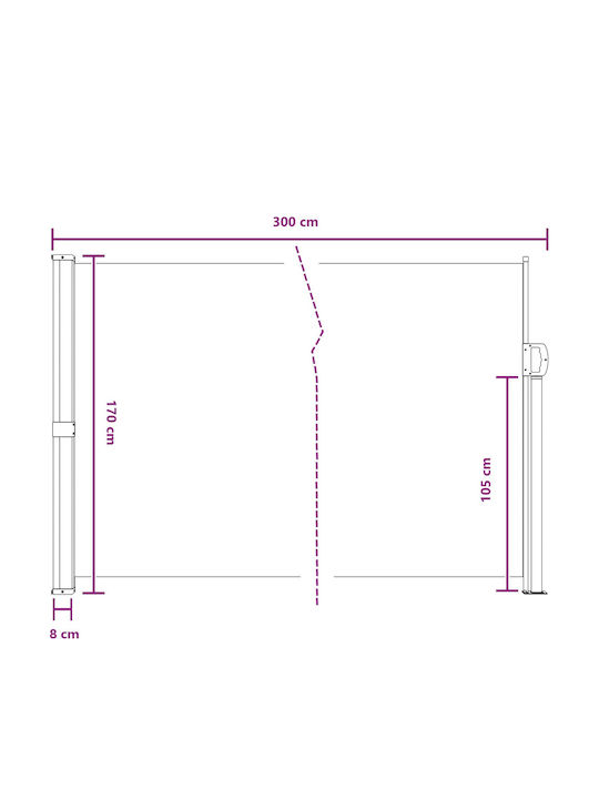 vidaXL Πλαϊνή Τέντα Βεράντας Μαύρη 3x1.7m