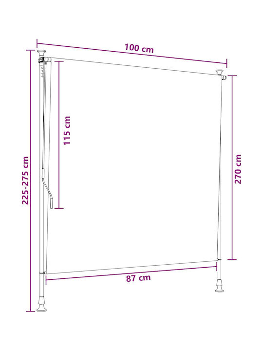 vidaXL Copertină Sideway Terasă Cu LED Maro 1x2.7m