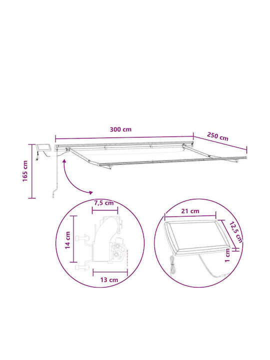 vidaXL Τέντα Βεράντας με Led Γκρι 3x2.5m