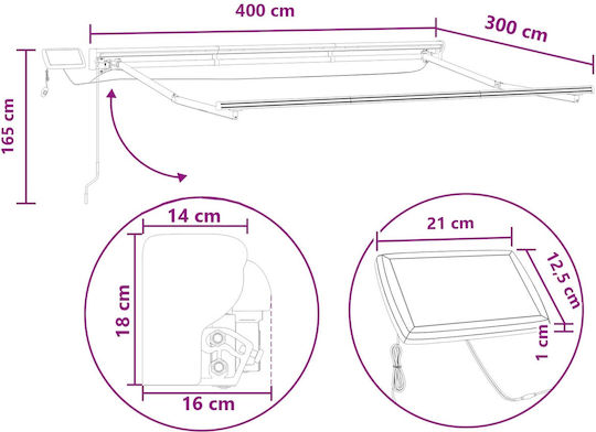 vidaXL Πλαίσιο Τέντας Καφέ με Επίστρωση PU 3x4m