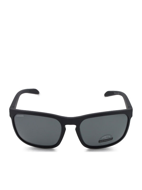 Serengeti Unisex Sunglasses With Black Horn-Rimmed Frame And Black Polarized Mirror Lens