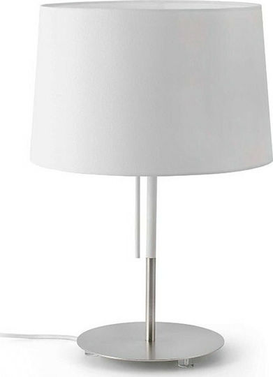 Faro Barcelona Metal Lampă de masă pentru Soclu E27 cu Abajur Alb și Bază Argintiu