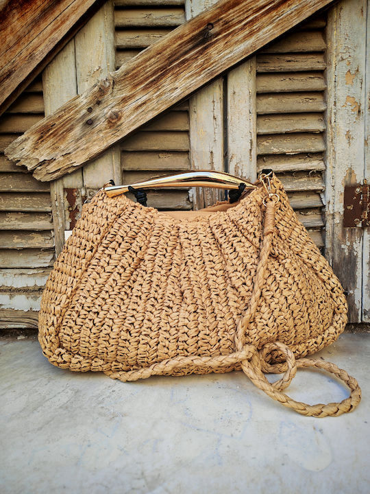 Boho Ψάθινη Τσάντα Χειρός Kali Μπεζ