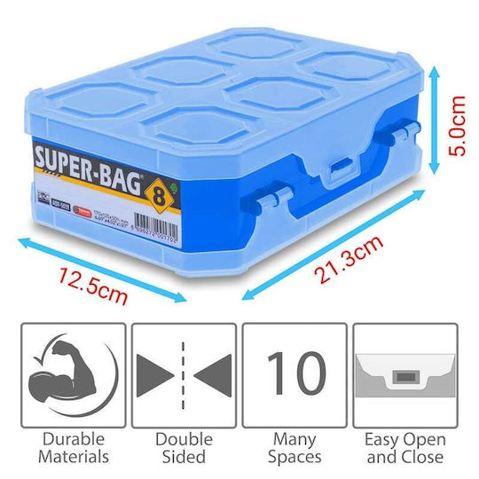 Dual Side Tool Compartment Organiser 10 Slot Blue 21.3x12.5x5cm