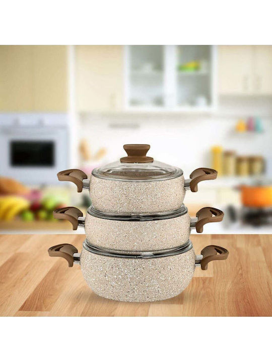 SteweHome Aluminum Pots Set with Stone Coating 6 Pieces