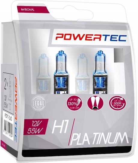 M-Tech Lamps Car & Motorcycle Powertec Platinum +130% H1 Halogen 4000K Natural White 12V 55W 2pcs